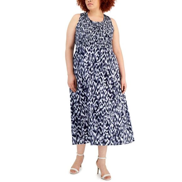 Calvin Klein Plus Size Smocked Maxi Dress - Picture 1 of 2